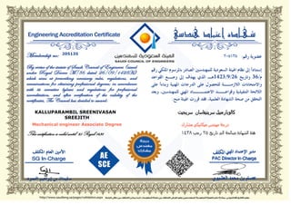 This certification is valid until: 25 Rajab 1438
205135
KALLUPARAMBIL SREENIVASAN
SREEJITH
Mechanical engineer Associate Degree
 