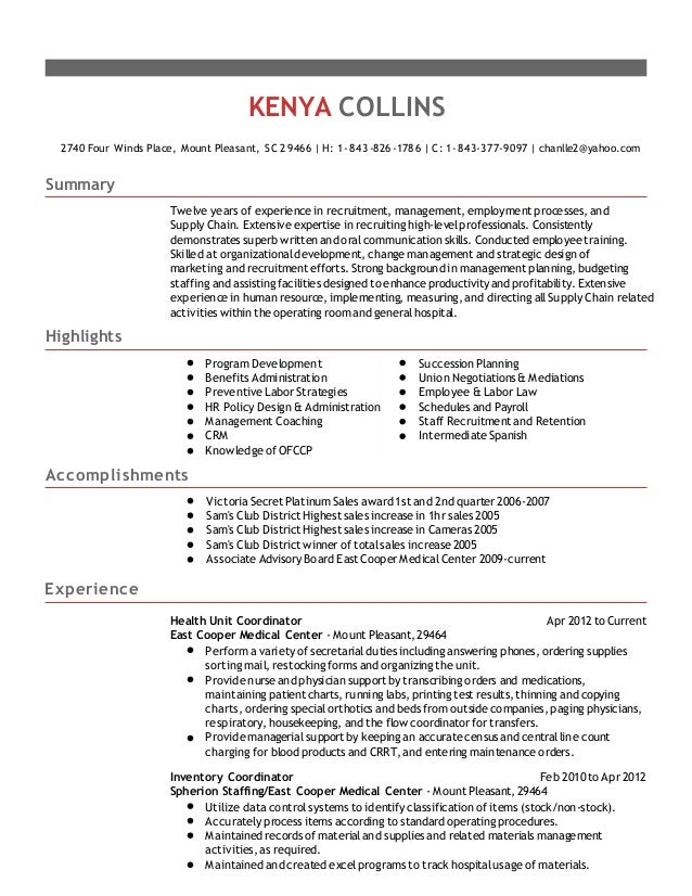 kenya collins g resume 2015 victoria secret sales associate job description