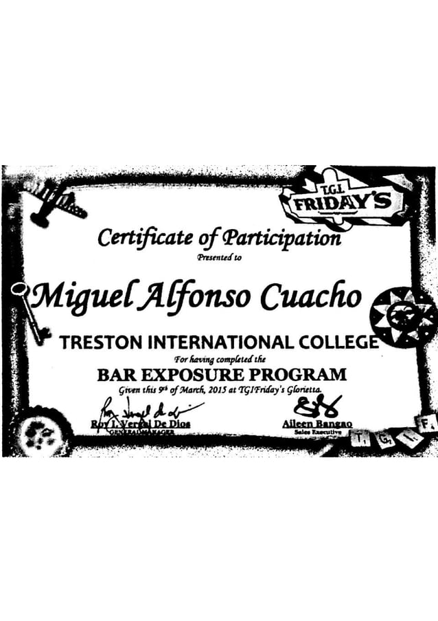 tgi fridays certificate