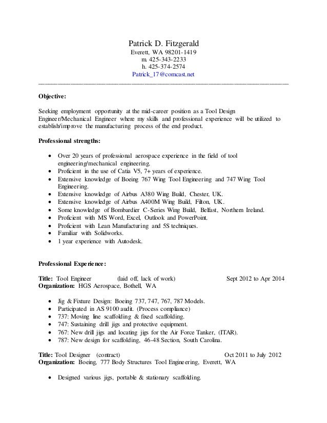 patrick fitzgerald resume 3 tool engineer 3 mechanical engineering resume