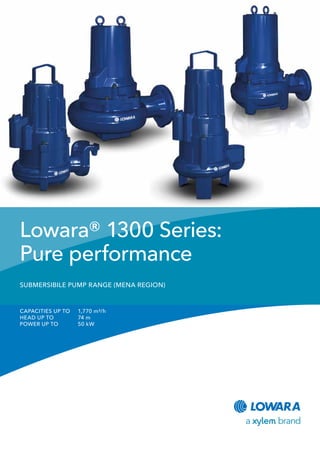 Lowara® 1300 Series:
Pure performance
SUBMERSIBILE PUMP RANGE (MENA REGION)
CAPACITIES UP TO	 1,770 m³/h
HEAD UP TO		 74 m
POWER UP TO		 50 kW
 