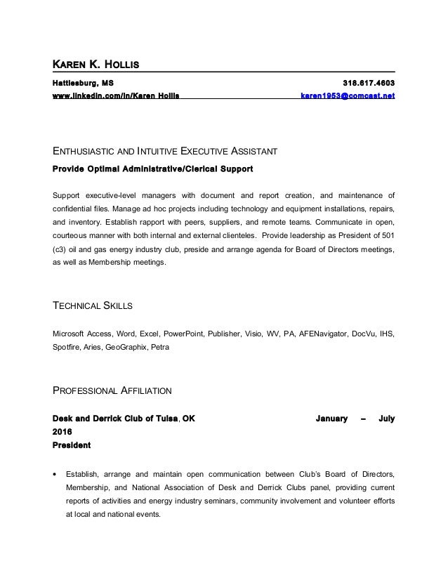 Hollis Karen Cv 10 2016