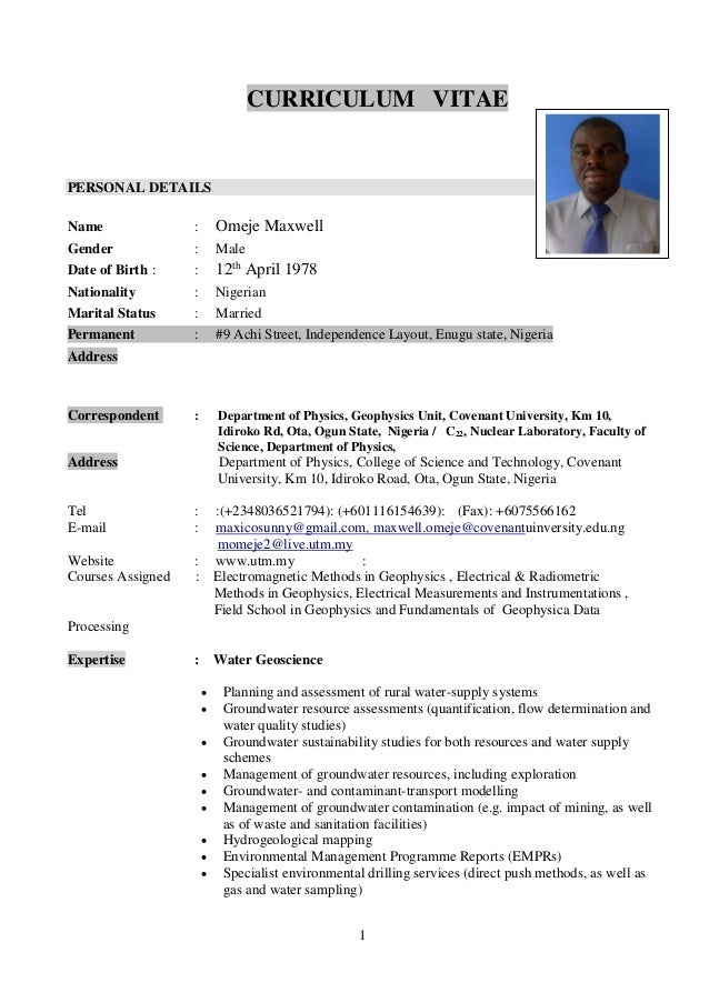 Get Curriculum Vitae Examples Nigeria