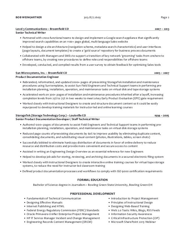 Bob Weingartner Resume - Jan. 2015