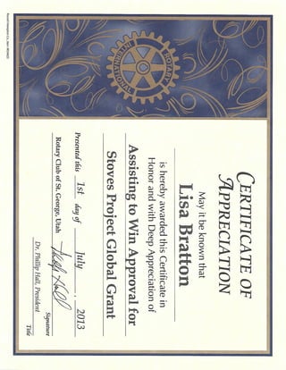 Rotary Cert of Appreciation