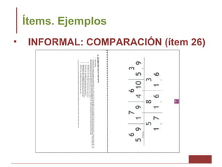 Ítems. Ejemplos
•    INFORMAL: COMPARACIÓN (ítem 26)
 
