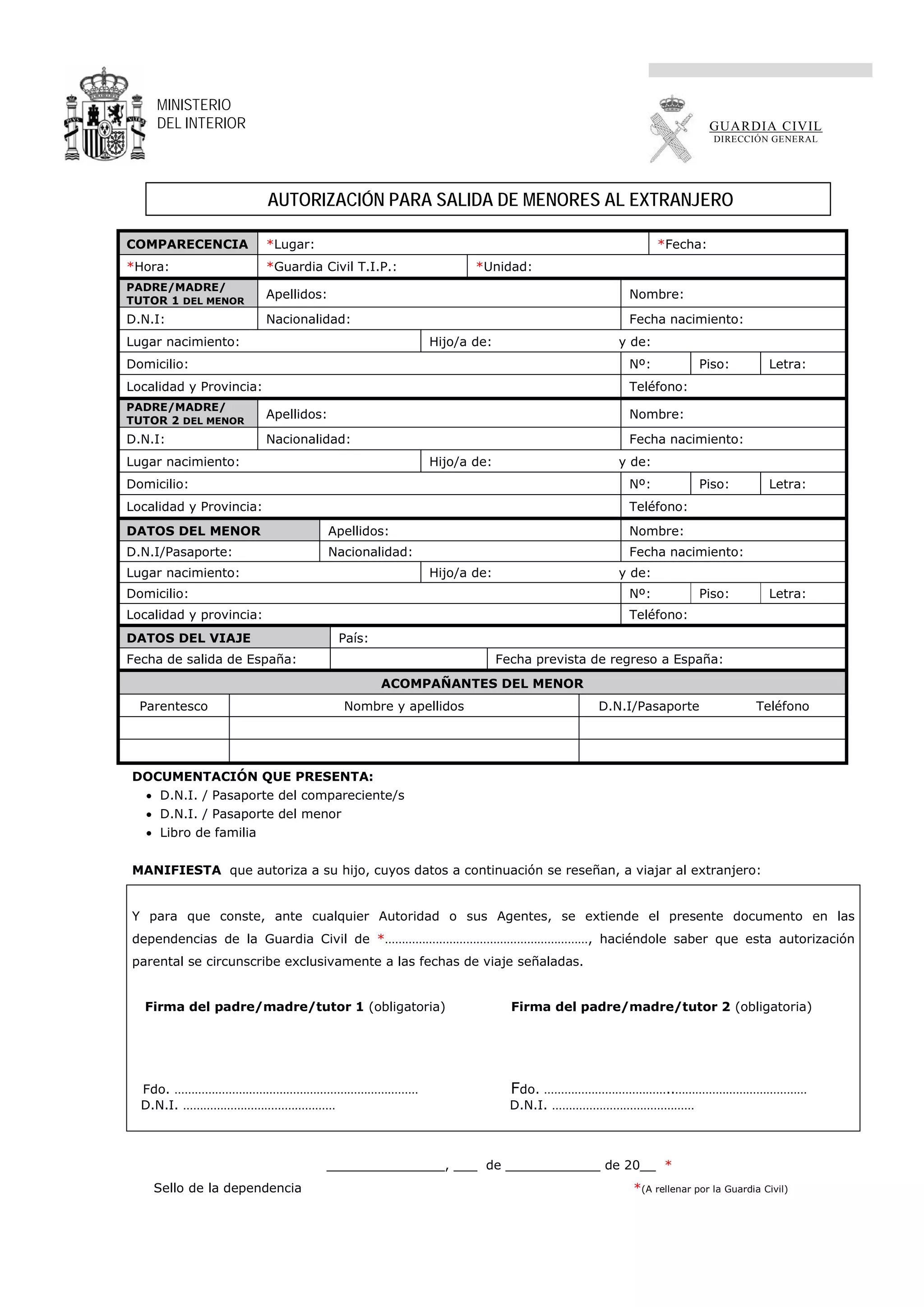 autorización menores extranjero guardia civil