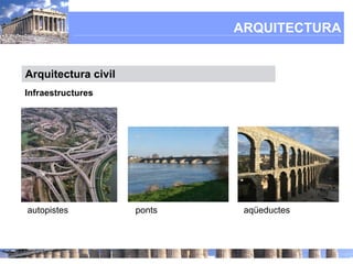 ARQUITECTURA


Arquitectura civil
Infraestructures




autopistes           ponts    aqüeductes
 