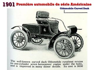 19011901 Première automobile de série AméricainePremière automobile de série Américaine
Oldsmobile Curved DashOldsmobile Curved Dash
 
