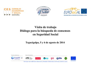  
 
Visita de trabajo
Diálogo para la búsqueda de consensos 
en Seguridad Social
 
Tegucigalpa, 5 y 6 de agosto de 2014 
 
 