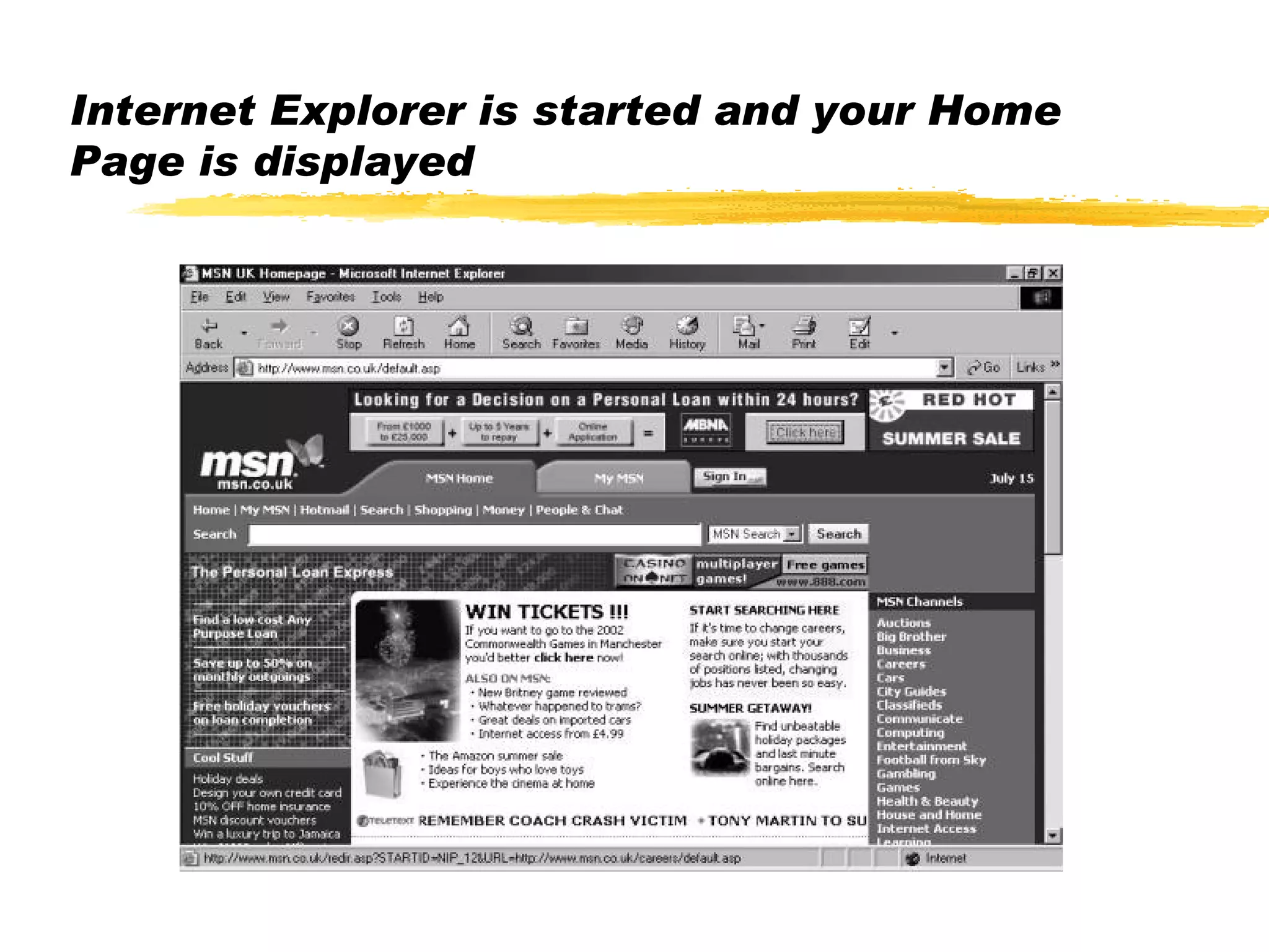 Internet Explorer is started and your Home Page is displayed 