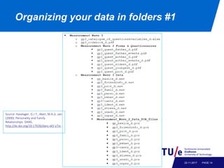 Organizing your data in folders #1
PAGE 1422-11-2017
Source: Haselager, G.J.T., Aken, M.A.G. van
(2000): Personality and Family
Relationships. DANS.
http://dx.doi.org/10.17026/dans-xk5-y7vc .
 