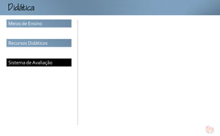 tc
Meios de Ensino


Recursos Didáticos


Sistema de Avaliação
 