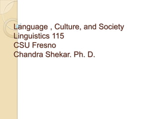 Language , Culture, and Society
Linguistics 115
CSU Fresno
Chandra Shekar. Ph. D.
 