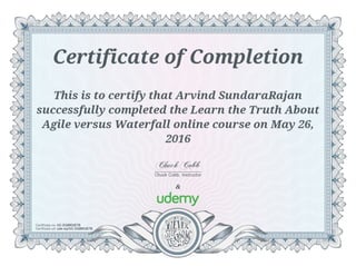 Arvind Sundararajan - Agile Expert Certificate