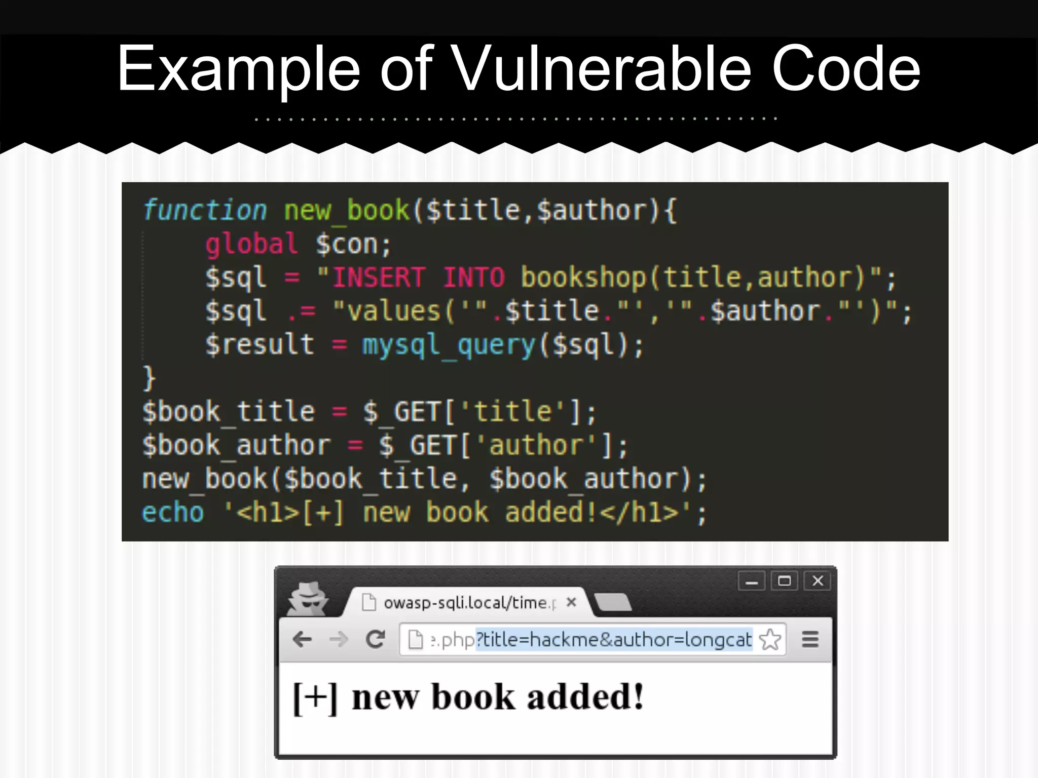 Example of Vulnerable Code 
 