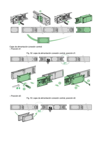 Cajas de alimentación conexión central:
– Posición d1:
Fig. 52: cajas de alimentación conexión central, posición d1.
– Posición d2:
Fig. 53: cajas de alimentación conexión central, posición d2.
 