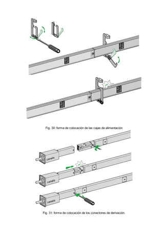 Fig. 30: forma de colocación de las cajas de alimentación
Fig. 31: forma de colocación de los conectores de derivación.
 