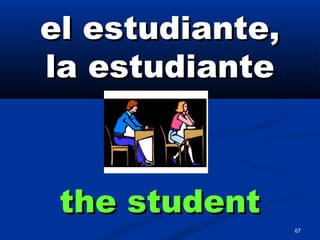 67
el estudiante,el estudiante,
la estudiantela estudiante
the studentthe student
 