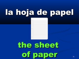 72
la hoja de papella hoja de papel
the sheetthe sheet
of paperof paper
 