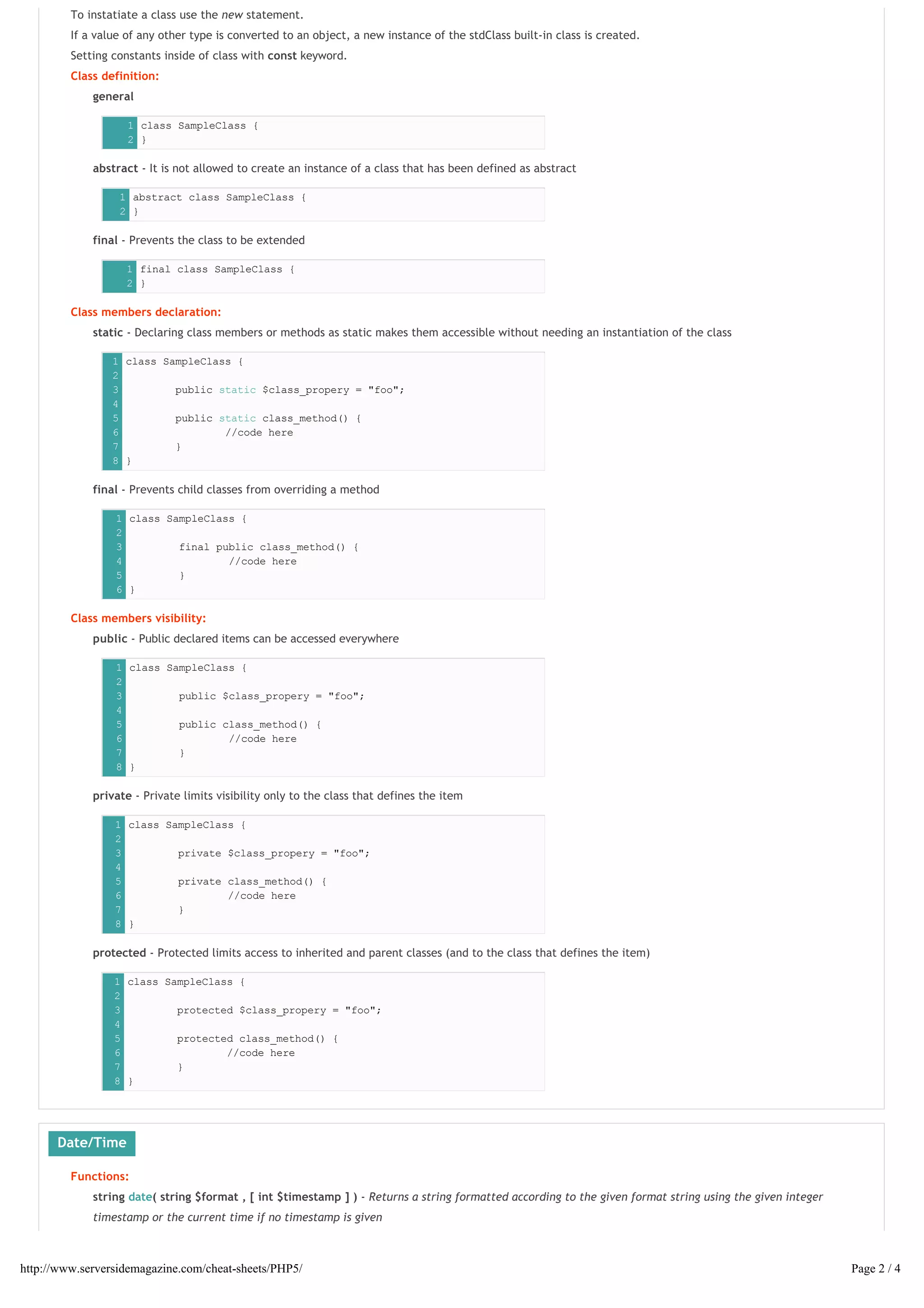 0php 5-online-cheat-sheet-v1-3 | PDF