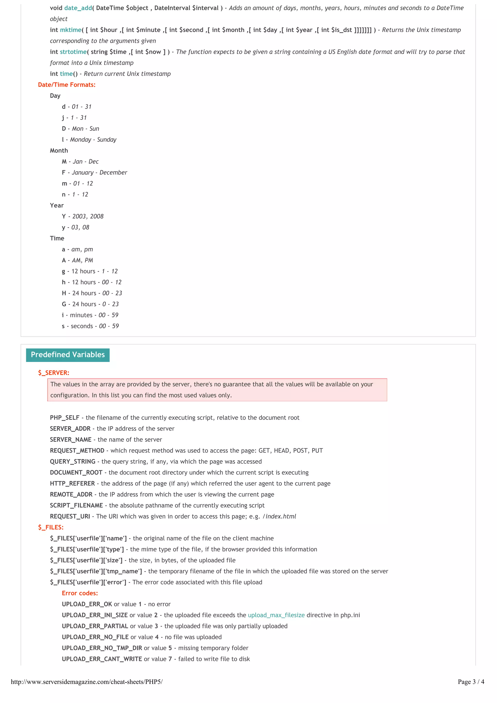 0php 5-online-cheat-sheet-v1-3 | PDF
