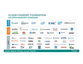 60© 2016 Pivotal Software, Inc. All rights reserved.
Cloud Native Power Lunch Series
CLOUD FOUNDRY FOUNDATION
AN OPEN INDUSTRY STANDARD
PLATINUMSILVERGOLD
60
 