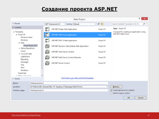 http://www.slideshare.net/IgorShkulipa 43
Создание проекта ASP.NET
 
