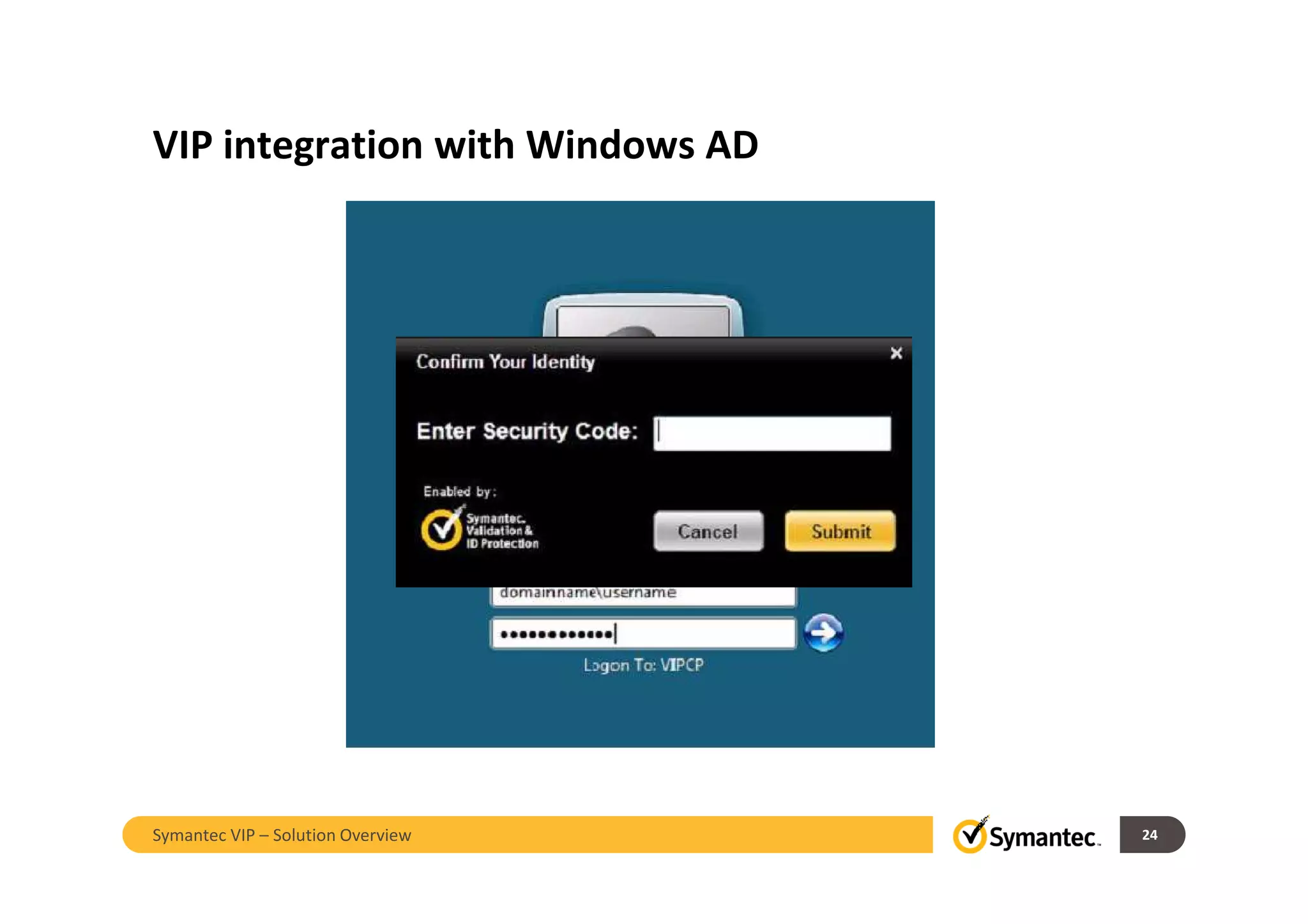 VIP integration with Windows AD
24Symantec VIP – Solution Overview
 