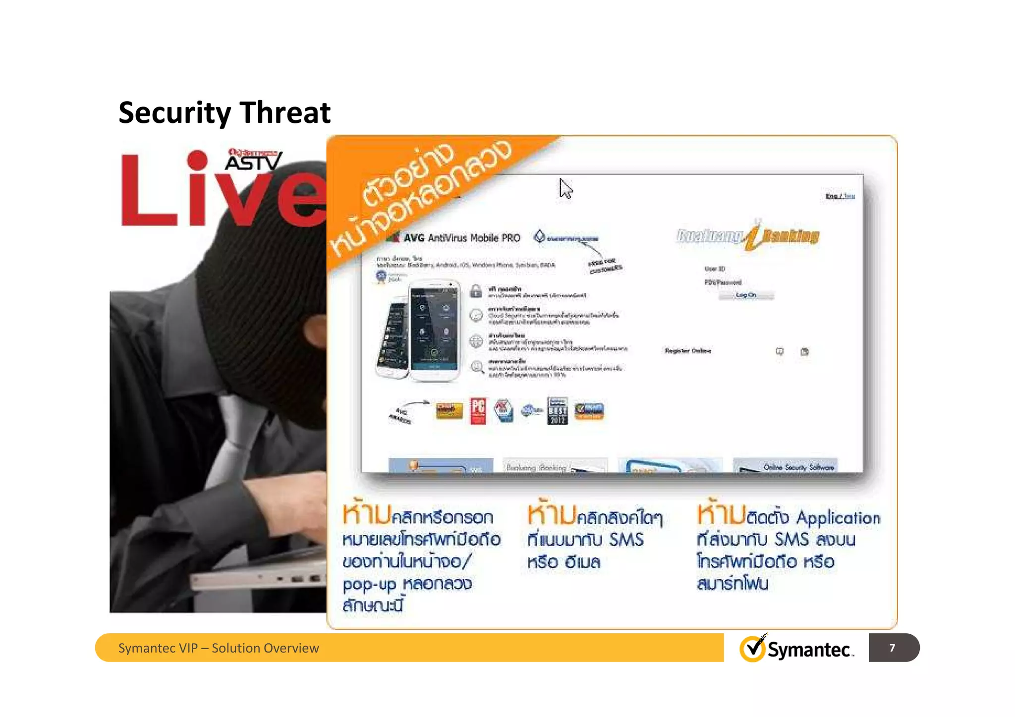 Security Threat
7Symantec VIP – Solution Overview
 