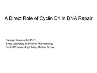 Siwanon Jirawatnotai, Ph.D.
Siriraj Laboratory of Systems Pharmacology,
Dept of Pharmacology, Siriraj Medical School
A Direct Role of Cyclin D1 in DNA Repair
 