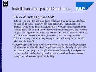 <ul><li>12 bước để Install hệ thống SAP </li></ul><ul><ul><li>1. Sizing: Là công tàc khá quan trọng nhằm xac định mức độ c...