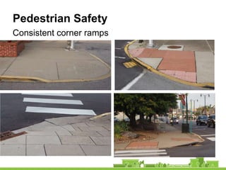 • At least one block in all directions
• 15 mph
• Design flexibility, e.g.:
- fluorescent yellow-green signs and striping
...