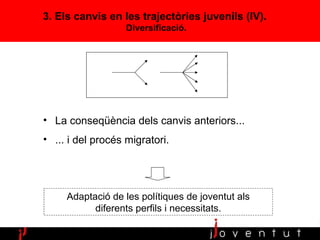 Adaptació de les polítiques de joventut als diferents perfils i necessitats. 3. Els canvis en les trajectòries juvenils (IV).  Diversificació. La conseqüència dels canvis anteriors... ... i del procés migratori. 