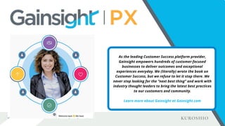 2
03
As the leading Customer Success platform provider,
Gainsight empowers hundreds of customer-focused
businesses to deli...