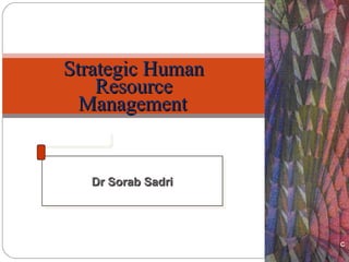Dr Sorab SadriDr Sorab SadriDr Sorab SadriDr Sorab Sadri
Strategic HumanStrategic Human
ResourceResource
ManagementManagement
C
 