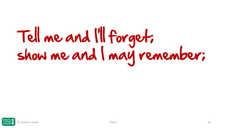 Tell me and I'll forget;
show me and I may remember;

© Jonathan Hazell

Week 1

16

 
