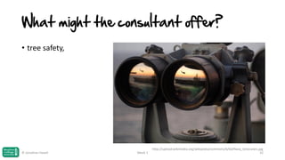 What might the consultant offer?
• tree safety,

© Jonathan Hazell

Week 1

http://upload.wikimedia.org/wikipedia/commons/6/6d/Navy_binoculars.jpg
32

 