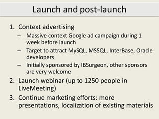 Launch and post-launch
1. Context advertising
  – Massive context Google ad campaign during 1
    week before launch
  – T...
