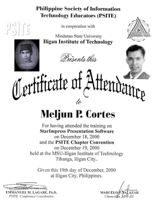 2000 certificate_star_impress_presentation_software