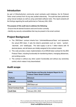 0x Protocol Token – Smart Contract Security Audit Report by ...