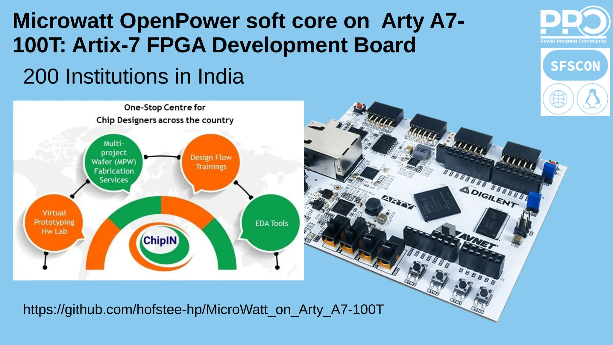 Microwatt OpenPower soft core on Arty A7-
100T: Artix-7 FPGA Development Board
https://github.com/hofstee-hp/MicroWatt_on_Arty_A7-100T
200 Institutions in India
 