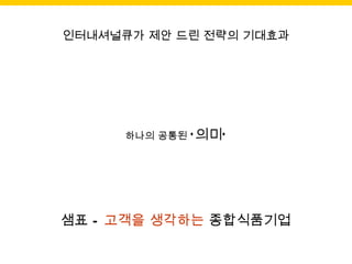 하나의 공통된  ‘의미’ 인터내셔널큐가 제안 드린 전략의 기대효과 샘표 –  고객을 생각하는  종합식품기업 