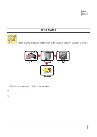 Draf
020413
41
PENILAIAN 2
Lihat gambar rajah di bawah dan jawab soalan-soalan berikut:
1. Berdasarkan rajah di atas, namakan
P _________________
Q _________________
 