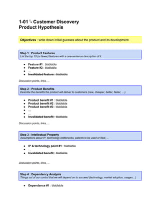 1 01 - customer discovery - product hypothesis