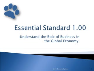 Understand the Role of Business in
             the Global Economy.




                  Unit 1: Economic Systems   1
 