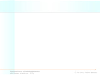 Международная он-лайн конференция
«Мотивация в проектах – 2013»       © PM-Drive, Vladimir Mikheev
 