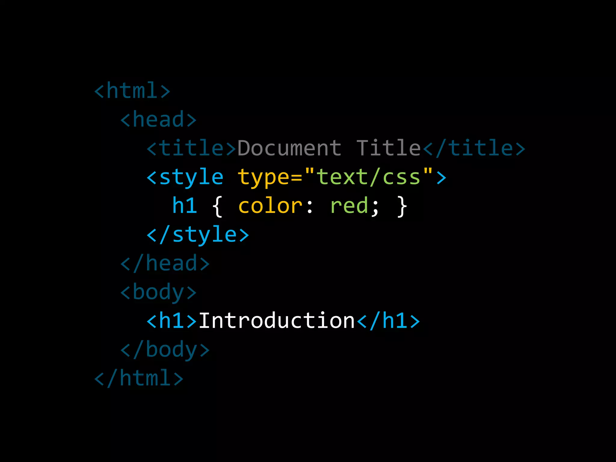 <html> <head> <title>Document Title</title> <style type="text/css"> h1 { color: red; } </style> </head> <body> <h1>Introduction</h1> </body></html>