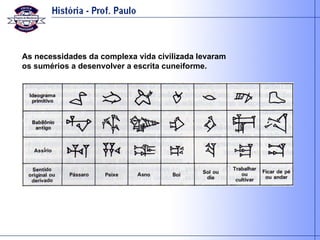 As necessidades da complexa vida civilizada levaram os sumérios a desenvolver a escrita cuneiforme. 