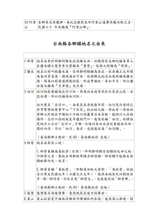 台灣地名典故 1